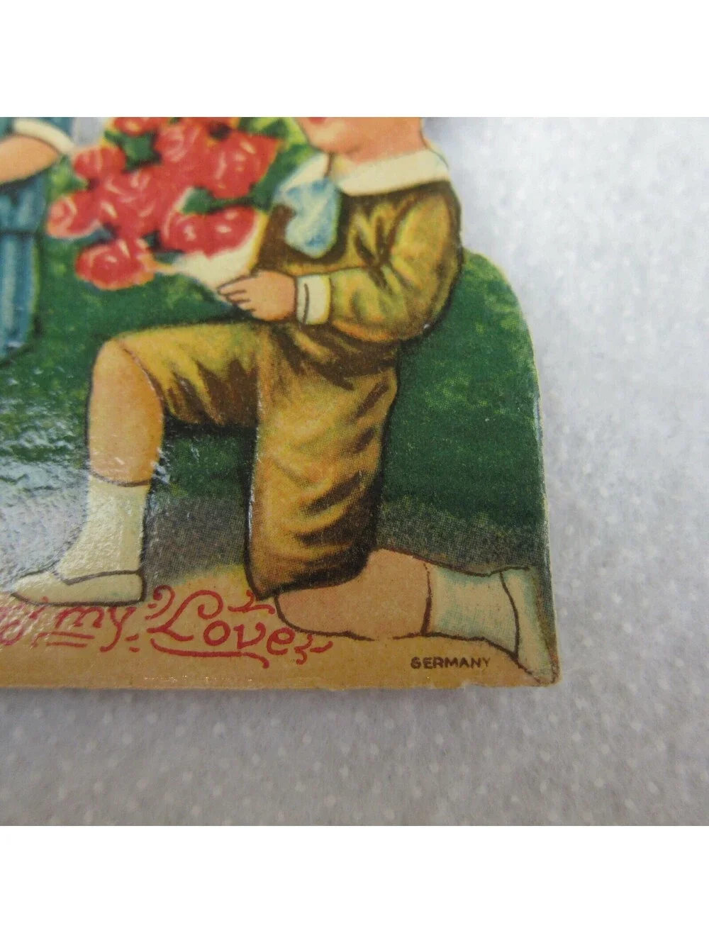 Vintage Valentine Die Cut Stand Up Girl Boy Sailor Suit Flowers 1920-30s Germany